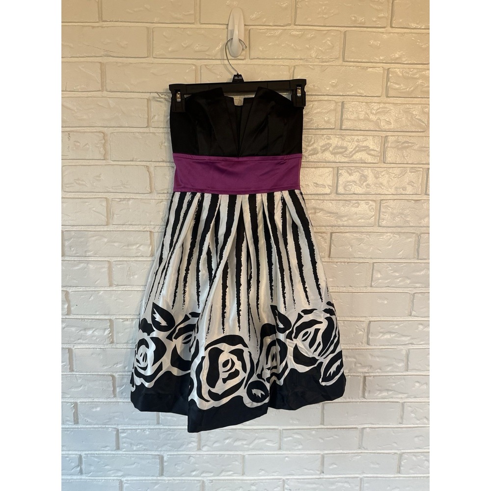 NWT Teeze Me Strapless Party Dress Size 5 Black White Purple Sash Hannah Montana